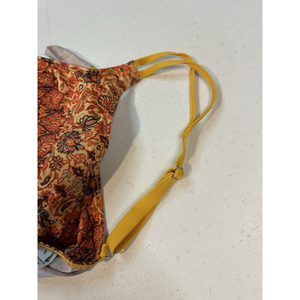 Womens Tankini Swimsuit 2 Piece Small Orange Yellow Boho Floral Mandala Full Set - Picture 12 of 16